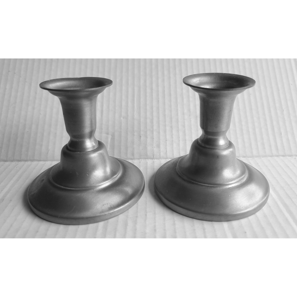 International Silver Co Pewter Candlestick Holders Pair Silver Weighted USA 3.5"